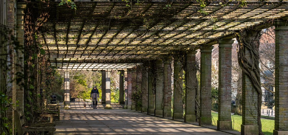 Spring Harrogate Valley Gardens 174 Man in colonnade